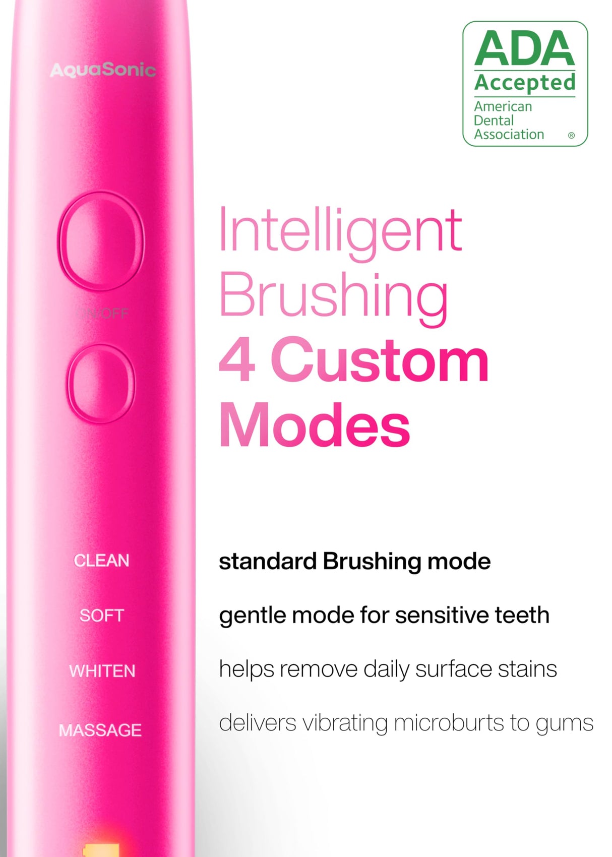 Aquasonic Vibe Series Ultra-Whitening Toothbrush – ADA Accepted Electric Toothbrush - 8 Brush Heads & Travel Case – 40,000 VPM Motor & Wireless Charging - 4 Modes w Smart Timer – Electric Pink