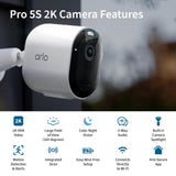 Arlo Pro 5S 2K Spotlight Camera - Wireless Home Security Camera with Spotlight, Color Night Vision, Dual-Band Wi-Fi & 2-Way Audio - White, 3 Pack, VMC4360P