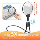 IMICHI Magnifier with Light Hands Free for Reading, 5.1 Inch 6X Magnifying Glass for Reading, Neck-Worn Large Magnifier for Seniors, Useful Gifts Perfect for Reading, Sewing, Cross-Stitching
