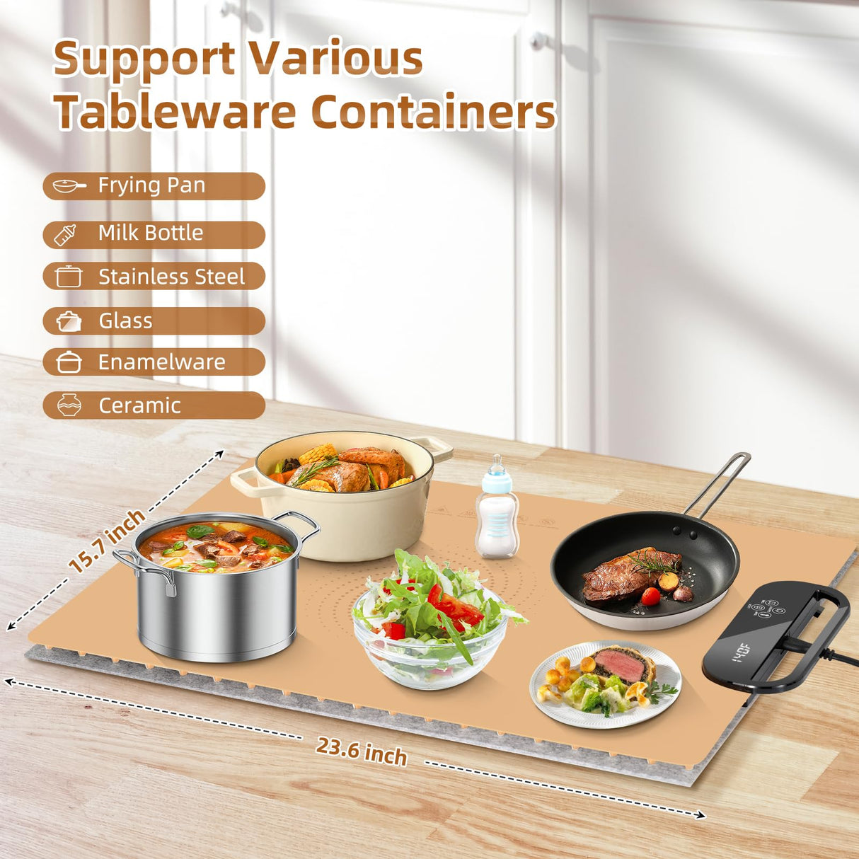 Food Warming Mat – Fast Heating Electric Warming Tray with 7 Temp Settings, 11-Hour Timer & Auto Shut-Off, Foldable Silicone Mat with Child Lock, Portable Warming Pad for Buffets, Holidays – Brown