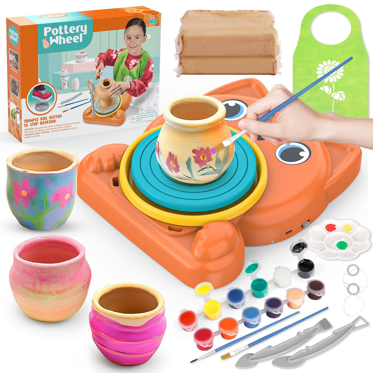 Aujazyble Pottery Wheel for Kids - Complete Pottery Painting Kit Art Supplies Arts and Crafts for Girls Boy Kids Toy, Birthday Halloween Christmas Gift for Kids Ages 6 7 8 9 10 11 12+, (Dog)