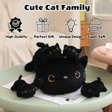 SQEQE Black Cat Mommy Stuffed Animal with 4 Babies Cat in her Tummy, Cute Black Cat Plush Toys for Kids, Gifts Ideal for Christmas, Valentine's, Birthday