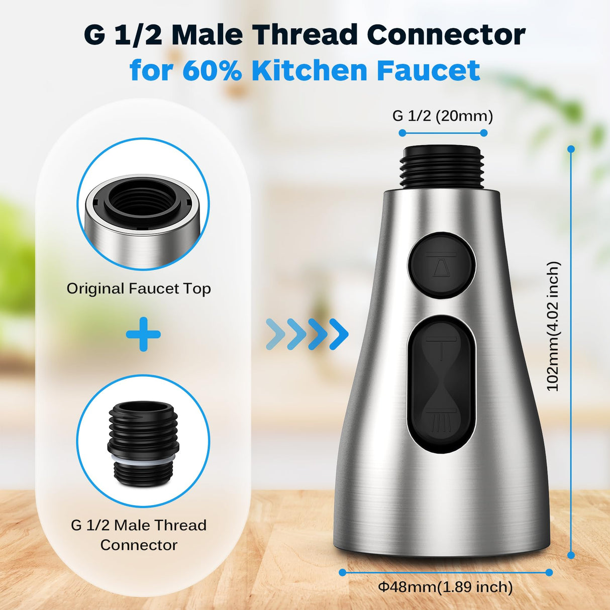 Kitchen Faucet Head Replacement 3 Modes with 17 Adapters, Pull Down Spray Head for Kitchen Faucet, Kitchen Sink Faucet Head G 1/2, Sprayer Head Replacement, Compatible with Moen，Delta, Kohler Faucets