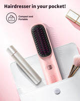 Cordless Hair Straightener Brush - Portable Hair Brush for Travel - 30s Fast Heating - 300 Million Negative Ions for Frizz-Free Shine, Touch Up On-The-Go, Gift for Women,10,000mAh