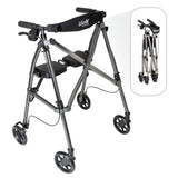 Stander Wonder Rollator, Lightweight Folding Space Saver Mobility Rolling Walker for Seniors and Adults, 6-inch Wheels, Locking Brakes, and Padded Seat with Backrest, Black Walnut