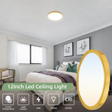 hykolity 12 Inch Selectable CCT LED Round Flat Panel Light, 24W 3000K/4000K/5000K, Edge-Lit Flush Mount Ceiling Light Fixture for Kitchen, Bedroom, Laundry and Closet Room，Gold
