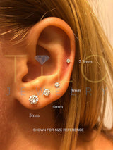 14k Yellow Gold Solitaire Round Cubic Zirconia Stud Earrings Screw-back 2mm