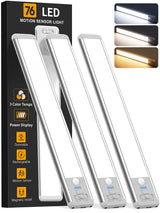 Under Cabinet Lighting Wireless, Rechargeable Motion Sensor Light Indoor, 3 Color Dimmable Closet Light Battery Operated with LED Power Display, Magnetic Under Counter Lights for Kitchen, Home (3Pack)
