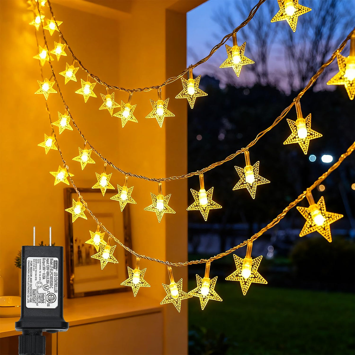 Twinkle Star 2 Pack 100 LED Star String Lights, Plug in Fairy String L ...