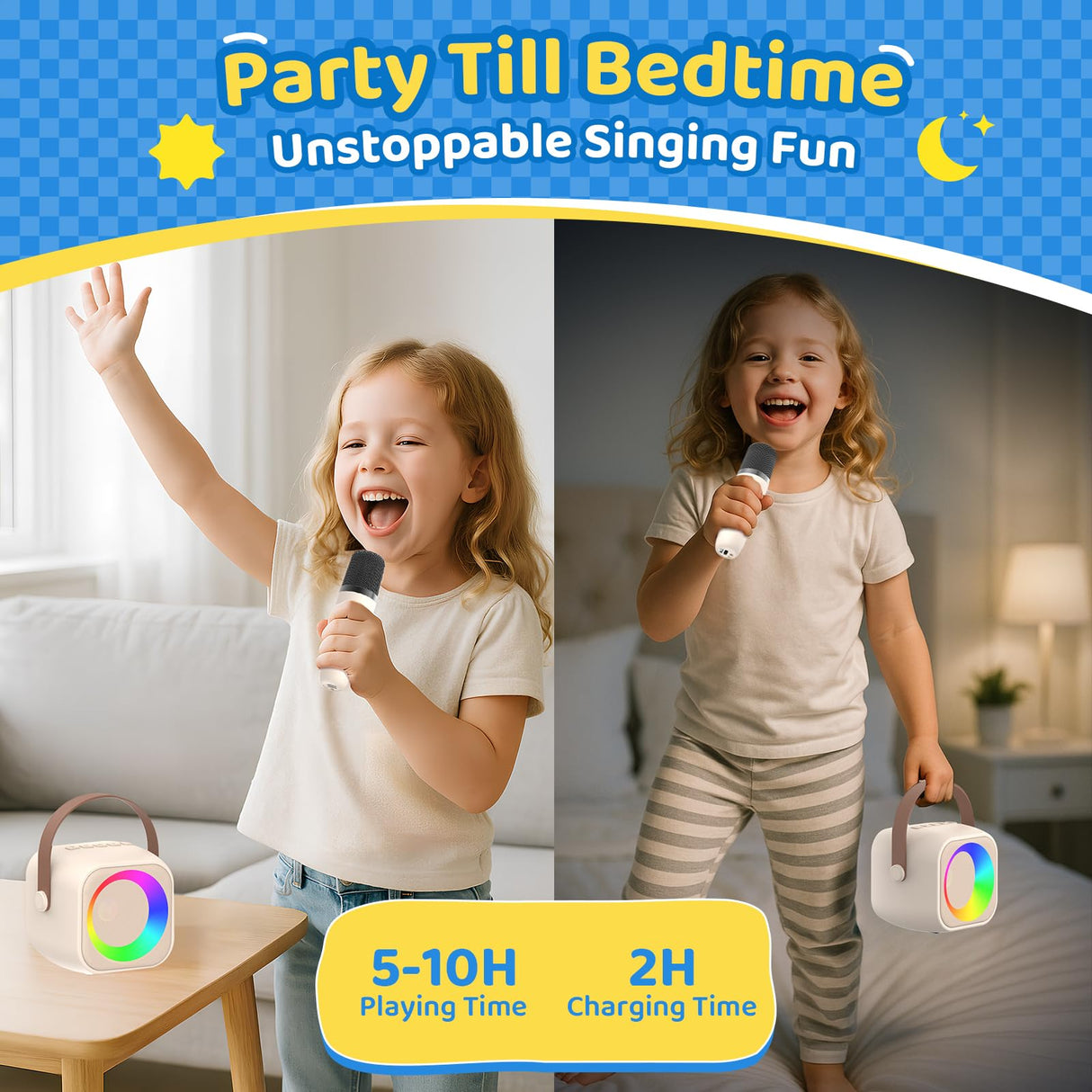 Jeefu Karaoke Machine for Kids, Toys for 3-12 Years Old Girls Gifts, Kids Karaoke Microphone Machine Toy, Best Fun Christmas Birthday Gifts for 5 6 7 8 9 10 11 Years Teens Girl Boys Beige 2 Mic