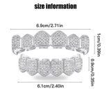 ASLLRISONY Unisex Gold-Plated Brass Hip Hop Imitation Diamond Fang Vampire Grillz, Halloween Costume Accessory Cosplay, 6 Top and Bottom Set Teeth Grillz with Extra Molding Bars