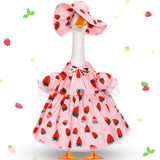 FuWeave Summer Porch Goose Outfit for 23''/17" Cement Statue Goose Skirt Costume for Fall Spring Outdoor Yard Lawn Patio(Strawberry1,23 Inches)