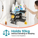 HAMITOR Corner Shower Caddy Tension Pole: 4-Tier Adjustable Shelf Black