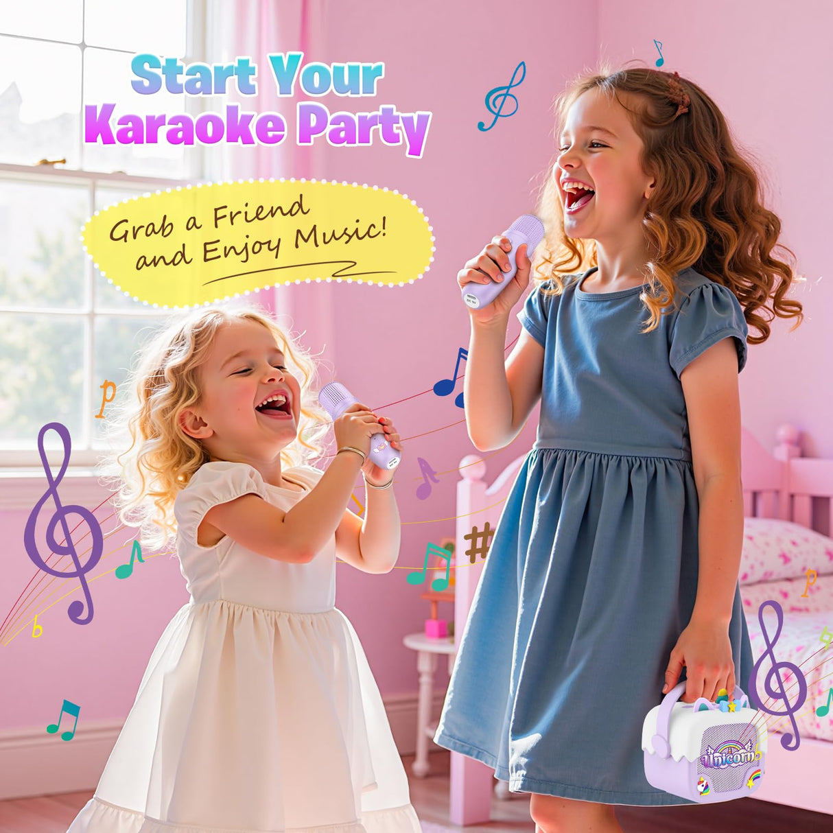 Mini Karaoke Machine for Kids Girls: Unicorn Portable Bluetooth Speakers With 2 Wireless Mic Toys for Girls age 4-6 7 8 9 Years Old Girl Christmas Birthday Gifts for 5 6 7 8 9 10 11 Years Teens Purple
