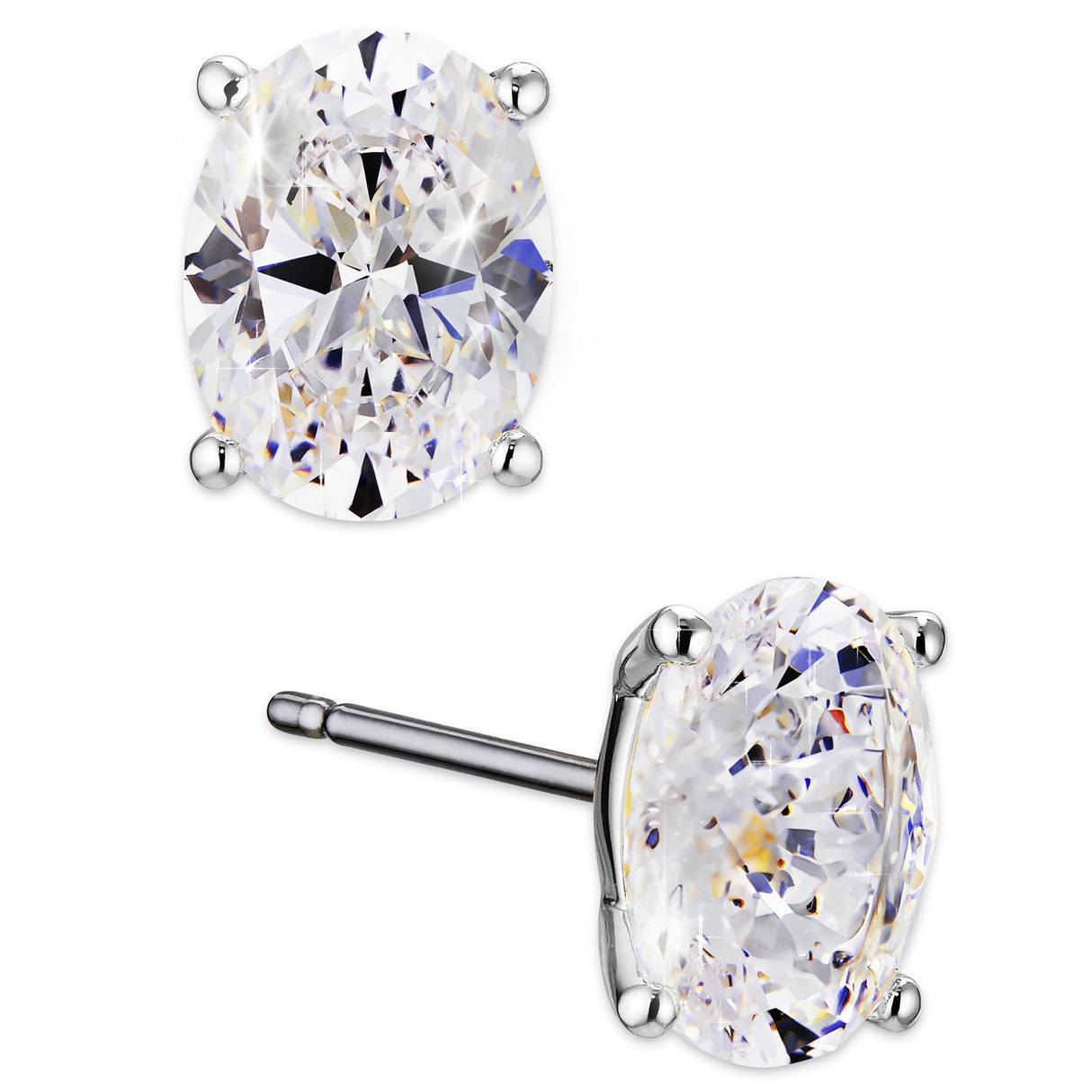 NADRI Oval CZ Stud Earrings, Rhodium Plated
