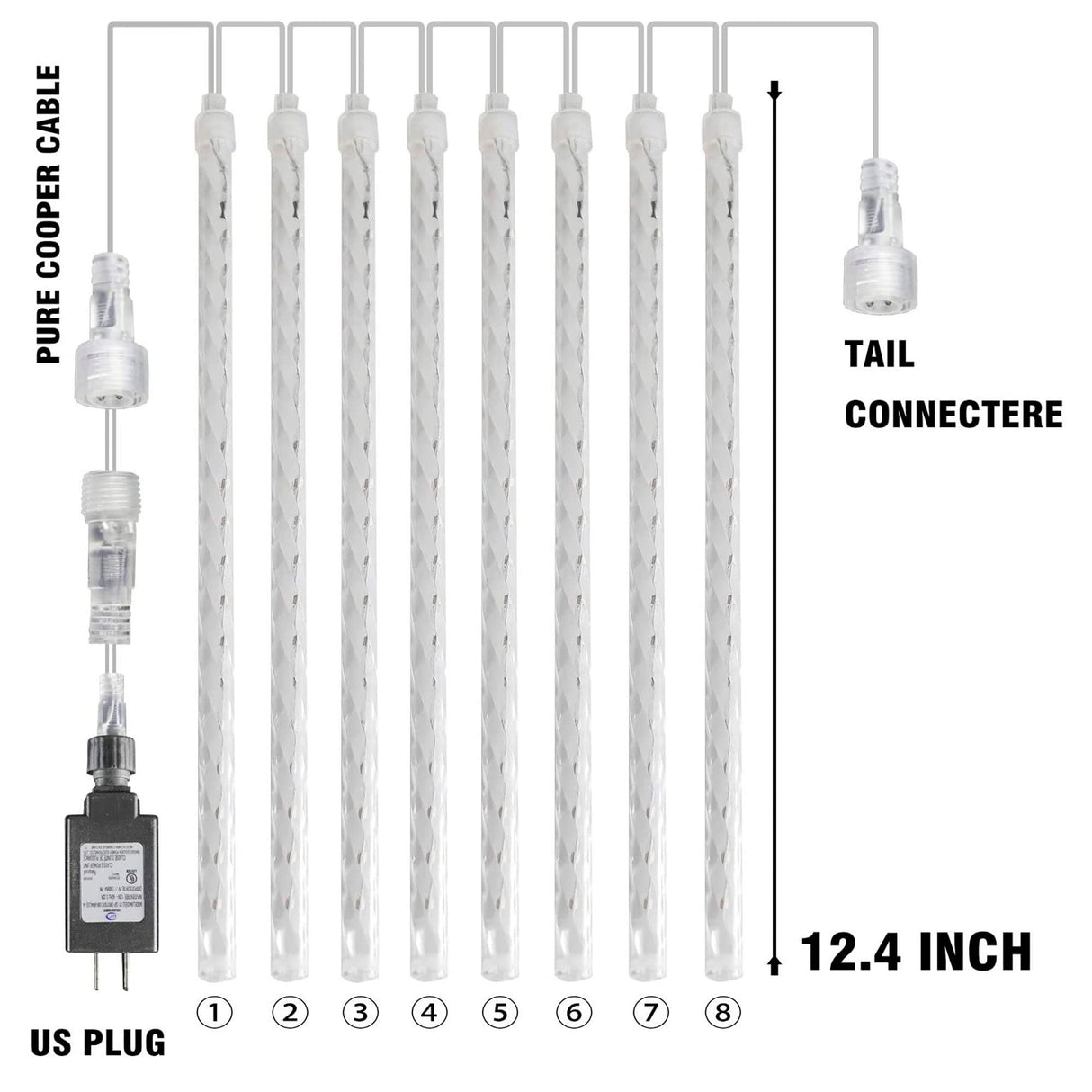 Dazzle Bright 4th of July Lights Decorations, 288LED Red Blue and White Meteor Shower Rain Lights 12Inch 8 Tubes, Waterproof Plug in Falling Rain Light Independence Day for Outdoor Yard
