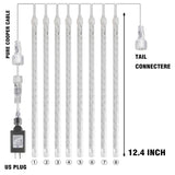 Dazzle Bright 4th of July Lights Decorations, 288LED Red Blue and White Meteor Shower Rain Lights 12Inch 8 Tubes, Waterproof Plug in Falling Rain Light Independence Day for Outdoor Yard