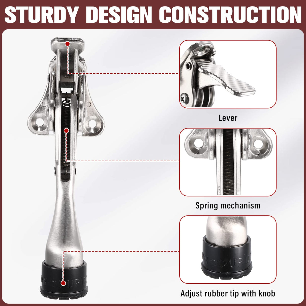 Chumia 12 Pieces Heavy Duty Door Stoppers 5.35 Inches Kickdown Adjustable Kick Down Door Stop for Bottom Easy Pedal with Rubber Tips Commercial(Silver)