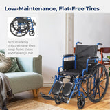 Drive Medical Blue Streak Wheelchair with Flip Back Desk Arms, Elevating Leg Rests Folding Outdoor Desk Length Arms,Alloy Steel 20 Inch Seat