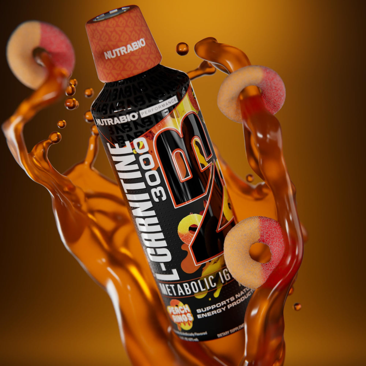 NutraBio – L-Carnitine Liquid Shots – 3000mg, (Peach Rings) – 10mg of Vitamin B-5 – Zero Carbs & Sugars – Energy Production – Muscle Recovery