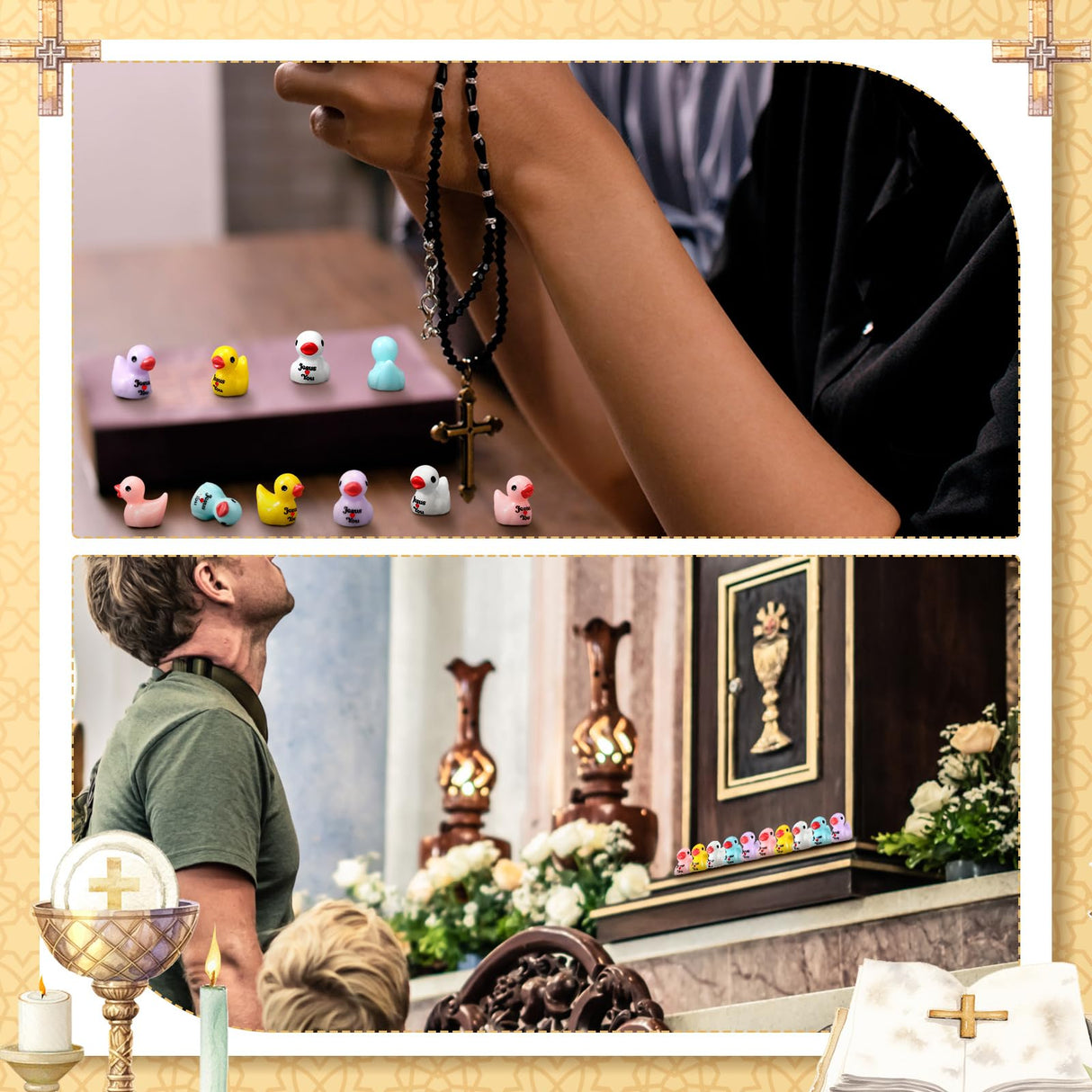 Suzile 100 Pcs Mini Jesus Resin Ducks Little Figures Bulk Jesus Loves You Christian Mini Duck Figures Duckies to Hide and Seek Religious Party Decoration for Church Baptism Sunday Reward Gifts