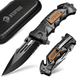 NedFoss Pocket Folding Knife Gift for Men DA75, 3 in 1 Pocket Knife for Men, 3.9” Serrated Blade, Survival Knife with Liner-Lock Belt Clip, Seat Belt Cutter, Glass Breaker, Tacical Gear, Hunting knife for Camping Hiking Outdoor