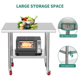 YITAHOME NSF Stainless Steel Table, 30" X 24" Work Table with Wheels, 2 Shelves Metal Prep Worktable for Home Kitchen Restaurant Garage Warehouse Outdoor