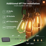 addlon 102FT(96+6) Solar String Lights Outdoor with Remote, Waterproof Patio Lights with 30 Shatterproof LED Bulbs, 30H+ Long-Lasting Dimmable & Timable Solar Light for Backyard Camping Garden Decor