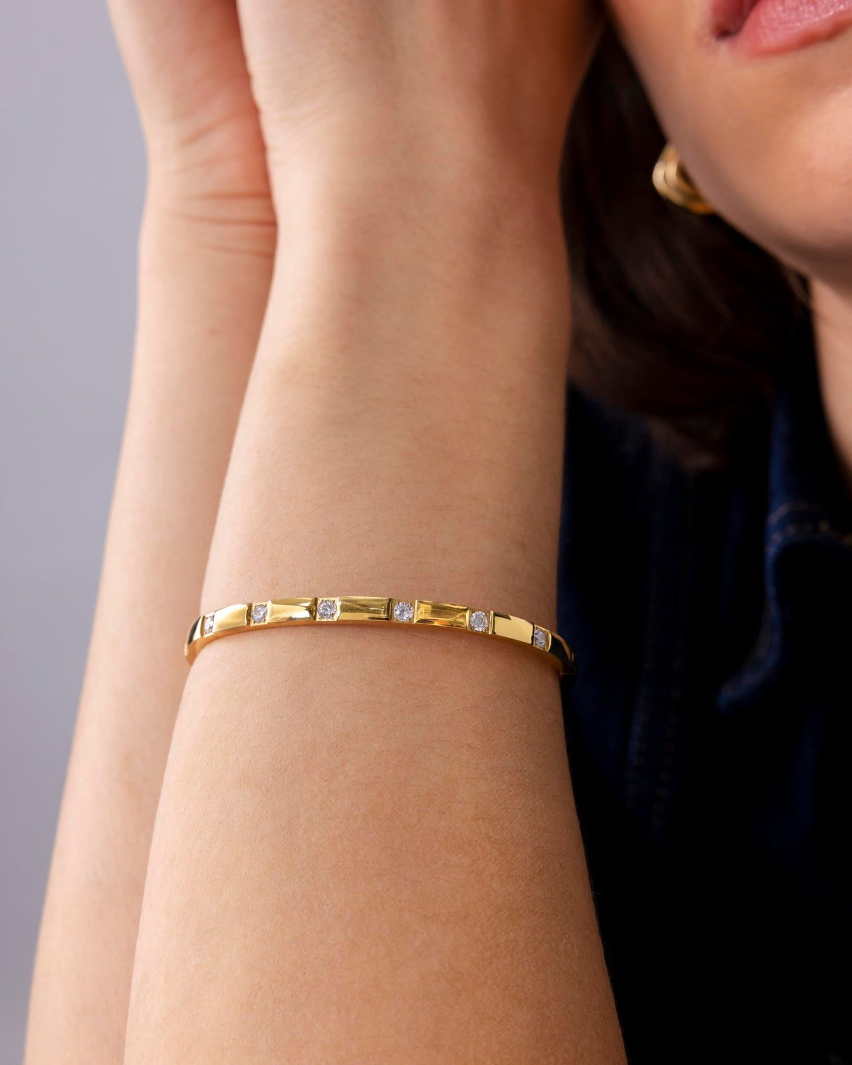 PAVOI Waterproof Thin Love Bracelet for Women - 14K Yellow Gold Plated Dainty Love Bangle with Cubic Zirconia - Stainless Steel Hinge Bracelet Jewelry Gifts - 6.5"