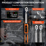 coobeast Digital Torque Wrench, 3/8 Drive Electronic Torque Wrench with Preset Value(1.5-99.5 Ft-lbs./2-135Nm), Buzzer and LED Flash Five Units of Measure for Bike Motorcycle Car