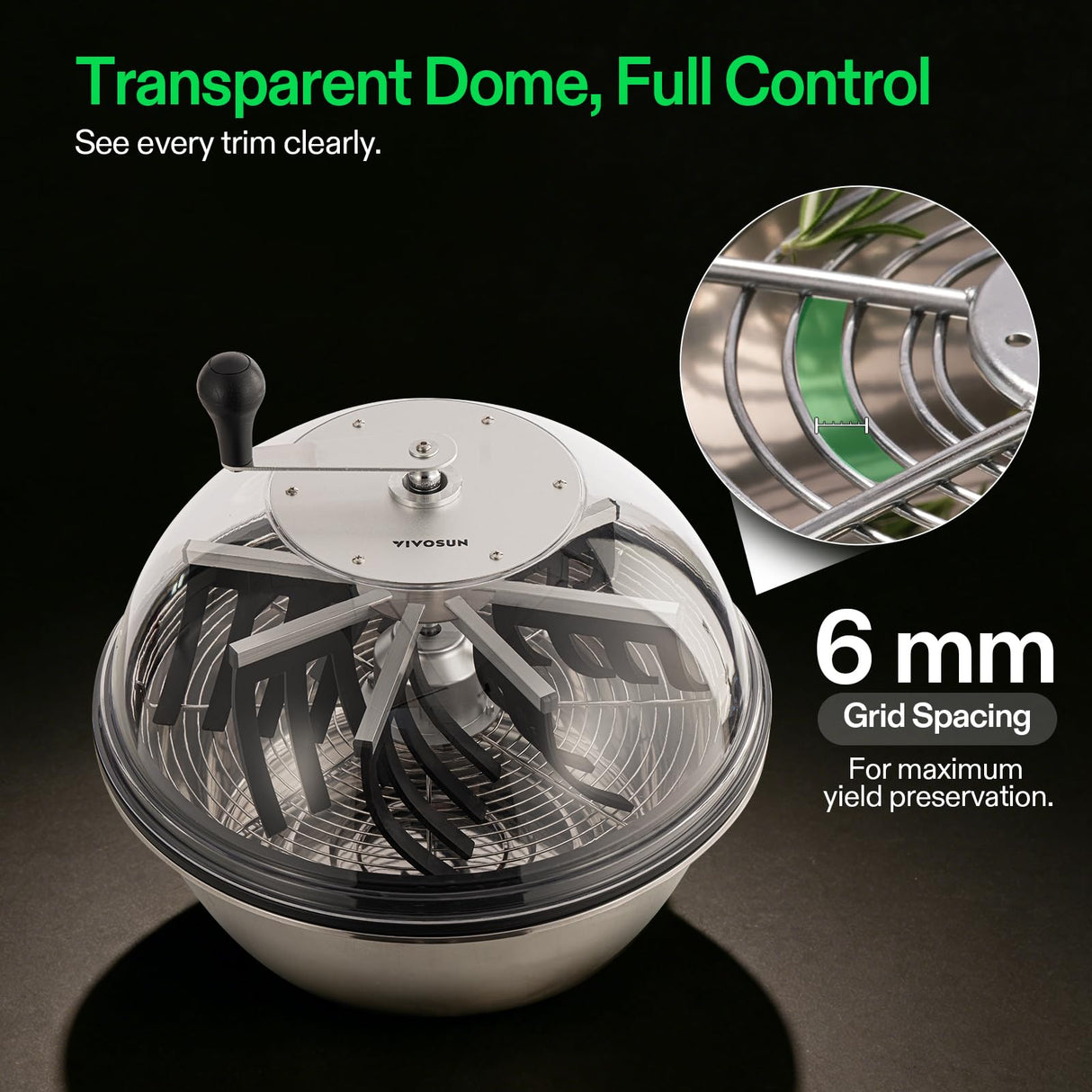 VIVOSUN 19" Bud Leaf Bowl Trimmer with Clear Dome, Stainless Steel Blades