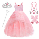 Axwcon Wicked Glinda Dress Costume for Girls, Pink Tulle and Sequin Witch Dress for Kids Christmas、Halloween Cosplay Costumes
