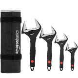 Amazon Basics 4-Piece Wide Jaw Adjustable Wrench Set with Soft Grip, Includes: 6-inch (150mm), 8-inch (200mm), 10-inch (250mm), 12-inch (300mm)