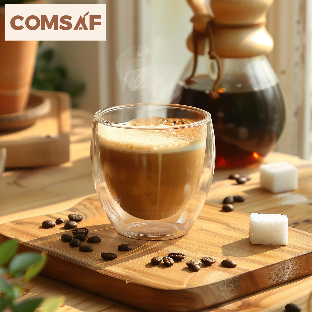 ComSaf 8oz Glass Coffee Mugs Set of 6, Double Walled Insulated Thermal Mugs for Latte Cappuccino Cocoa Milk Cafe Juice Tea, Clear Espresso Cups Set Glassware Gift for Christmas Birthday