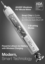 Aquasonic Vibe Series Ultra-Whitening Toothbrush – ADA Accepted Electric Toothbrush - 8 Brush Heads & Travel Case – 40,000 VPM Motor & Wireless Charging - 4 Modes w Smart Timer – Optic White