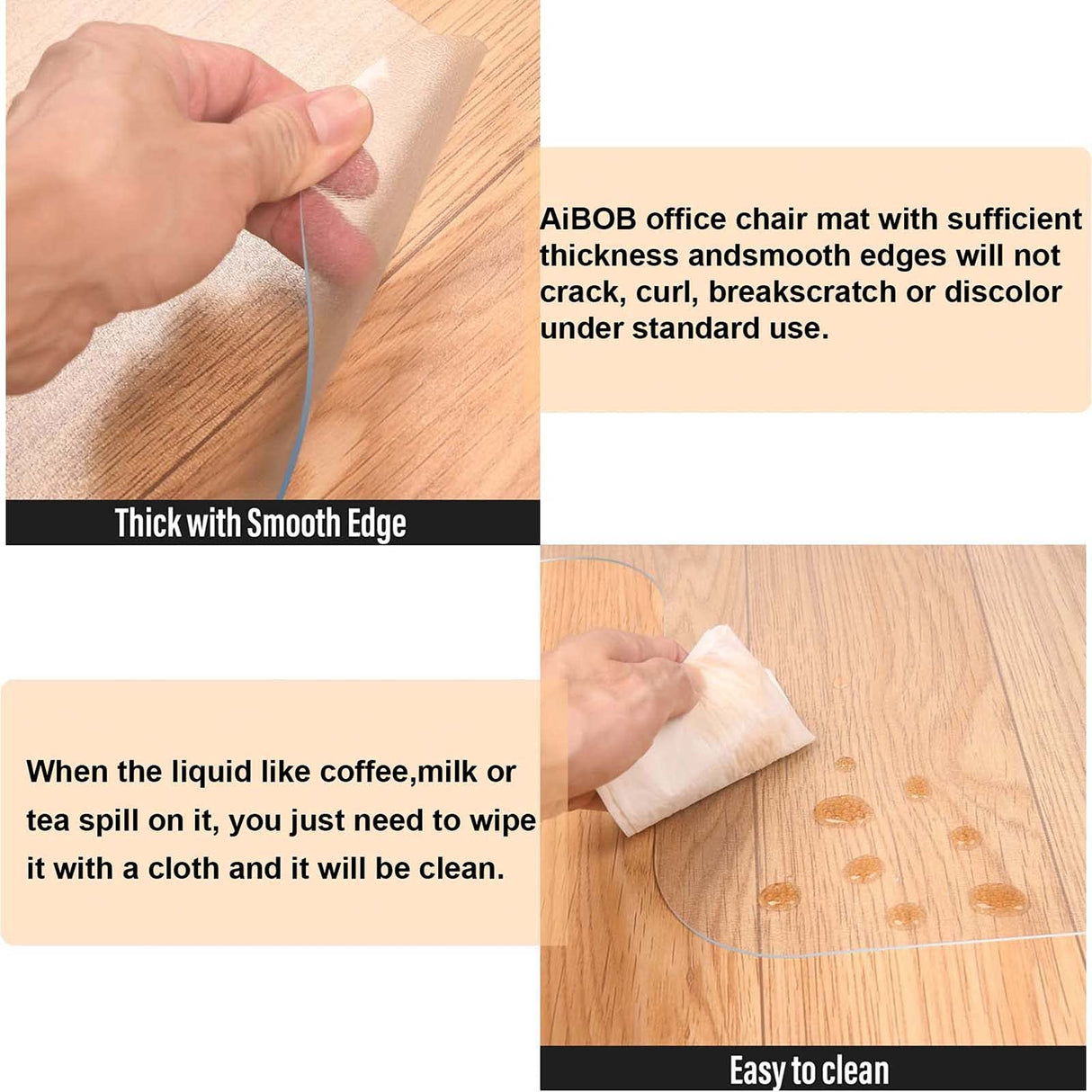 AiBOB Chair Mat for Hardwood Floor, 36 X 48 inches Desk Chair Mat for Wood and Tile Floors, Protection Mats for Office and Home, Easy Glide for Chairs