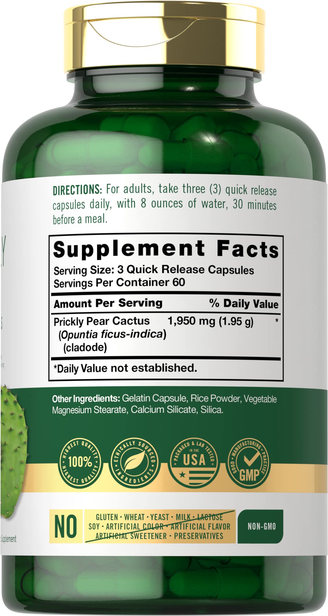 Carlyle Prickly Pear 1950 mg | 180 Capsules | Nopal Cactus Supplement | Non-GMO, Gluten Free