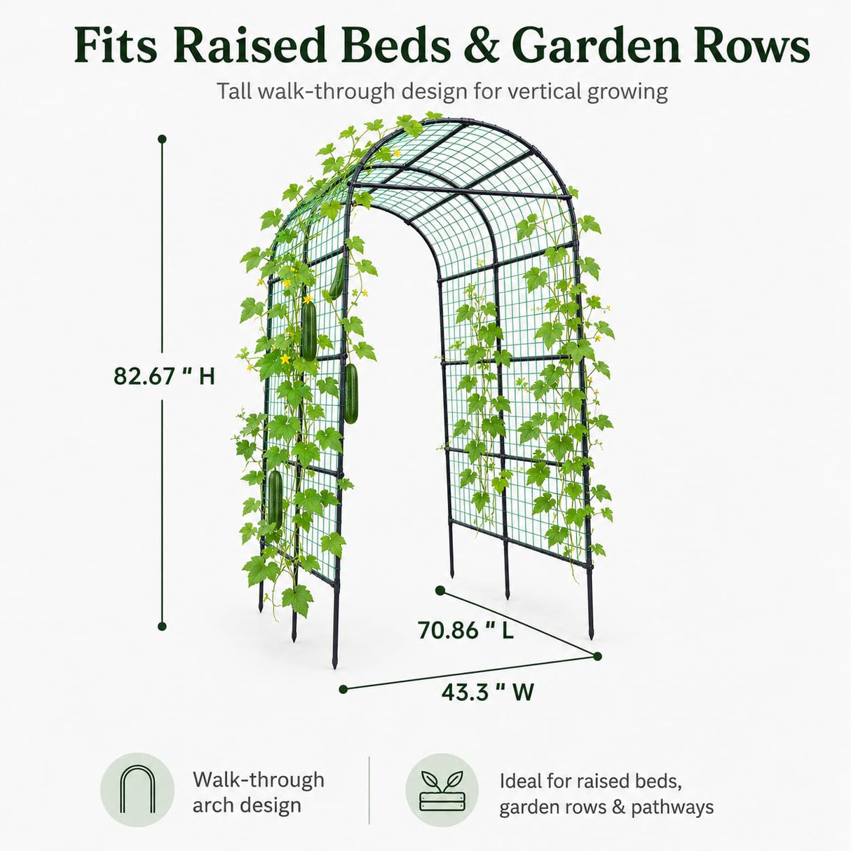 FOLLOOK Garden Arch Trellis for Climbing Plants Outdoor, 7.8 ft, Black