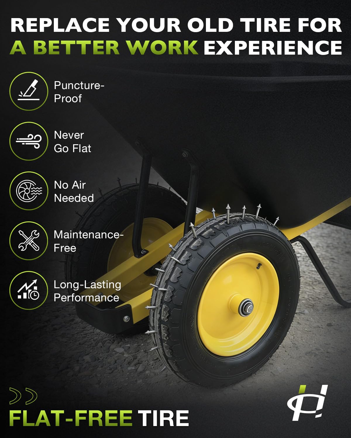 4.80/4.00-8 wheelbarrow tire, 16" Flat Free Solid Tire and Wheel, 2 Pack