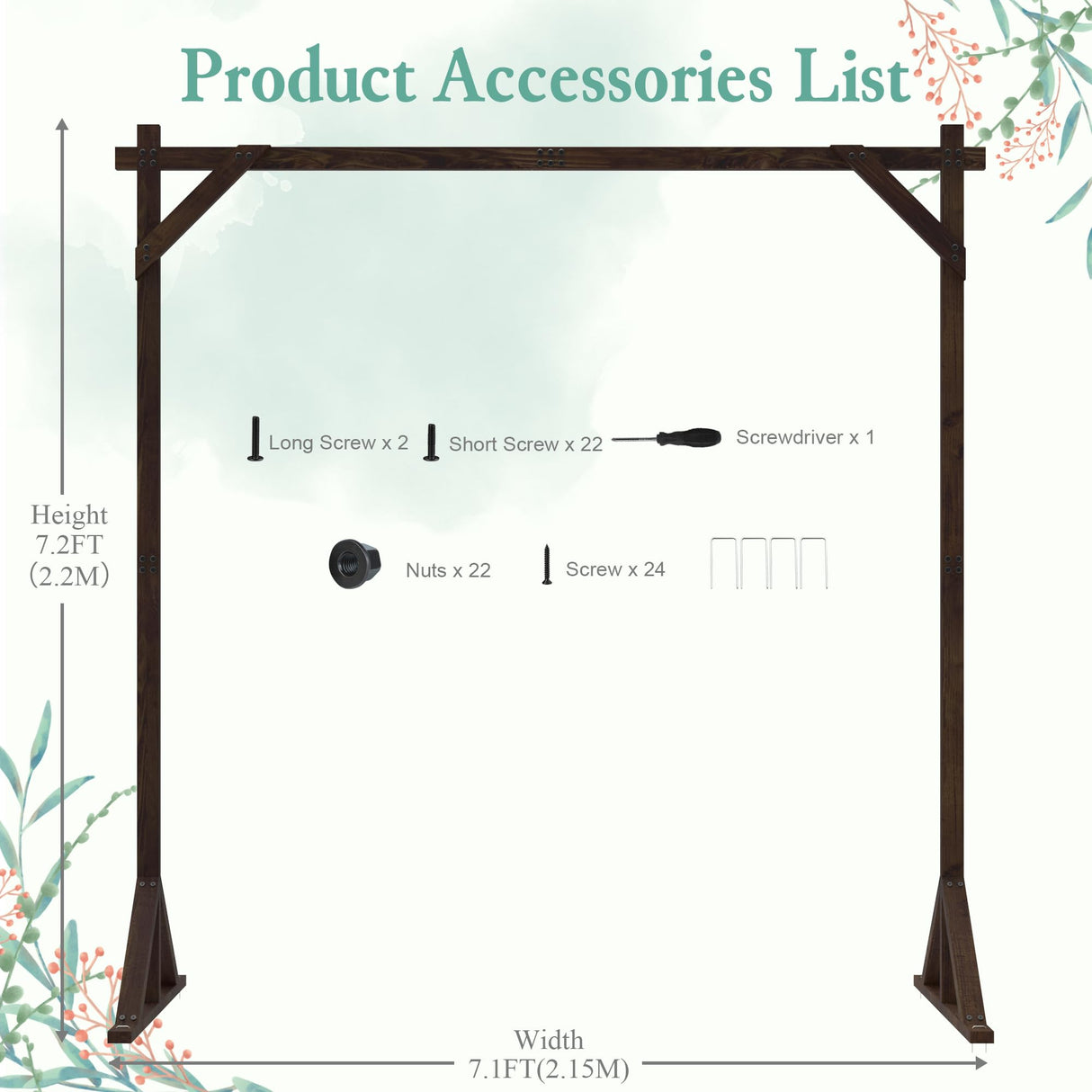 Xiomot Wooden Wedding Arch 7.2FT Square Wood Arches Arbor Backdrop Stand