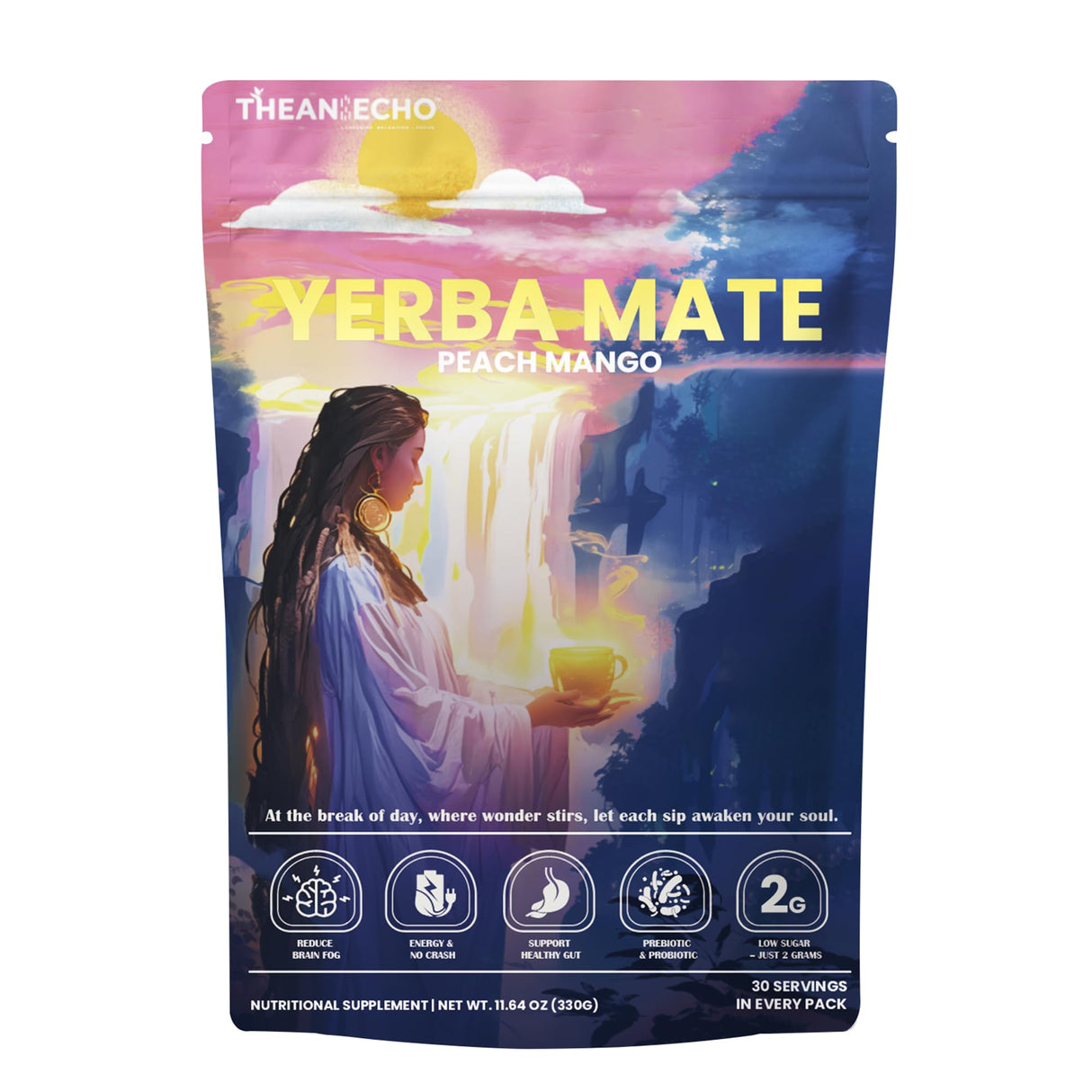 Yerba Mate Peach Mango Tea - Super Calm Yerba Mate - Low Sugar Content, Clean Energy with No Crash - Stay Refreshed and Focused Throughout the Day - Ideal for Health Enthusiasts - 30 Servings