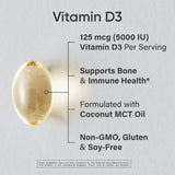 Sports Research Vitamin D3 5000 IU with Coconut MCT Oil - Extra Strength Vitamin D Supplement - Non-GMO Verified, Gluten & Soy Free – 125mcg, 30 Liquid Softgels (Pack of 2)