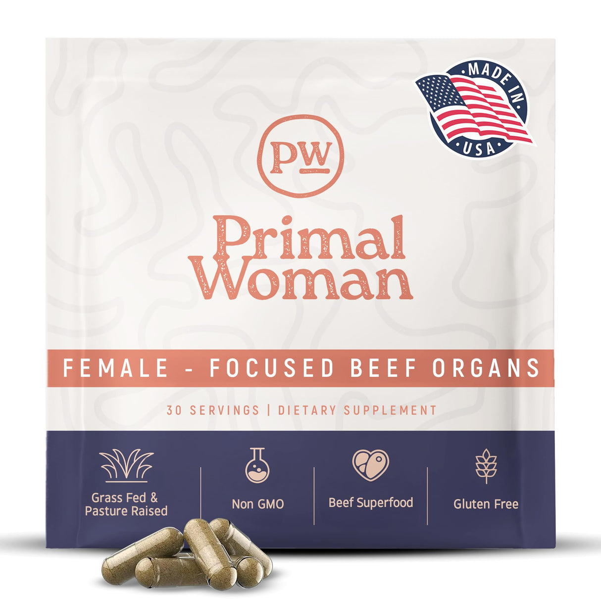 Primal Woman Beef Organ Supplement for Women - Heart, Liver for Women, Grass Fed, Pasture Raised Liver | Primal Beef Organ Capsules Woman (60 Capsules)