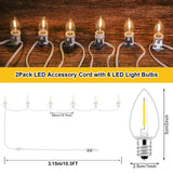 2Pack Accessory Cord with 12 LED Light Bulbs Christmas Village String Light 10.3FT White Cord with Spare Fuse Warm White C7 Lamp for Halloween Pumpkins Christmas Village Houses and Craft Decoration