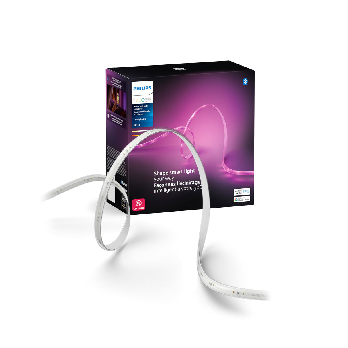 Philips Hue Indoor 33 Ft Smart LED Solo lightstrip Base Kit - 1 Pack - Control with Hue App - Compatible with Alexa, Google Assistant and Apple HomeKit