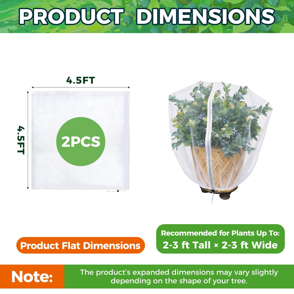 Blueberry Bush Netting Cover 2 Pack 4.5 x 4.5 ft, Bird Netting with Zipper & Drawstring, Reusable Berry Bush Netting for Blueberries & Garden Plants, Bird Deer Insect and Poultry Barrier