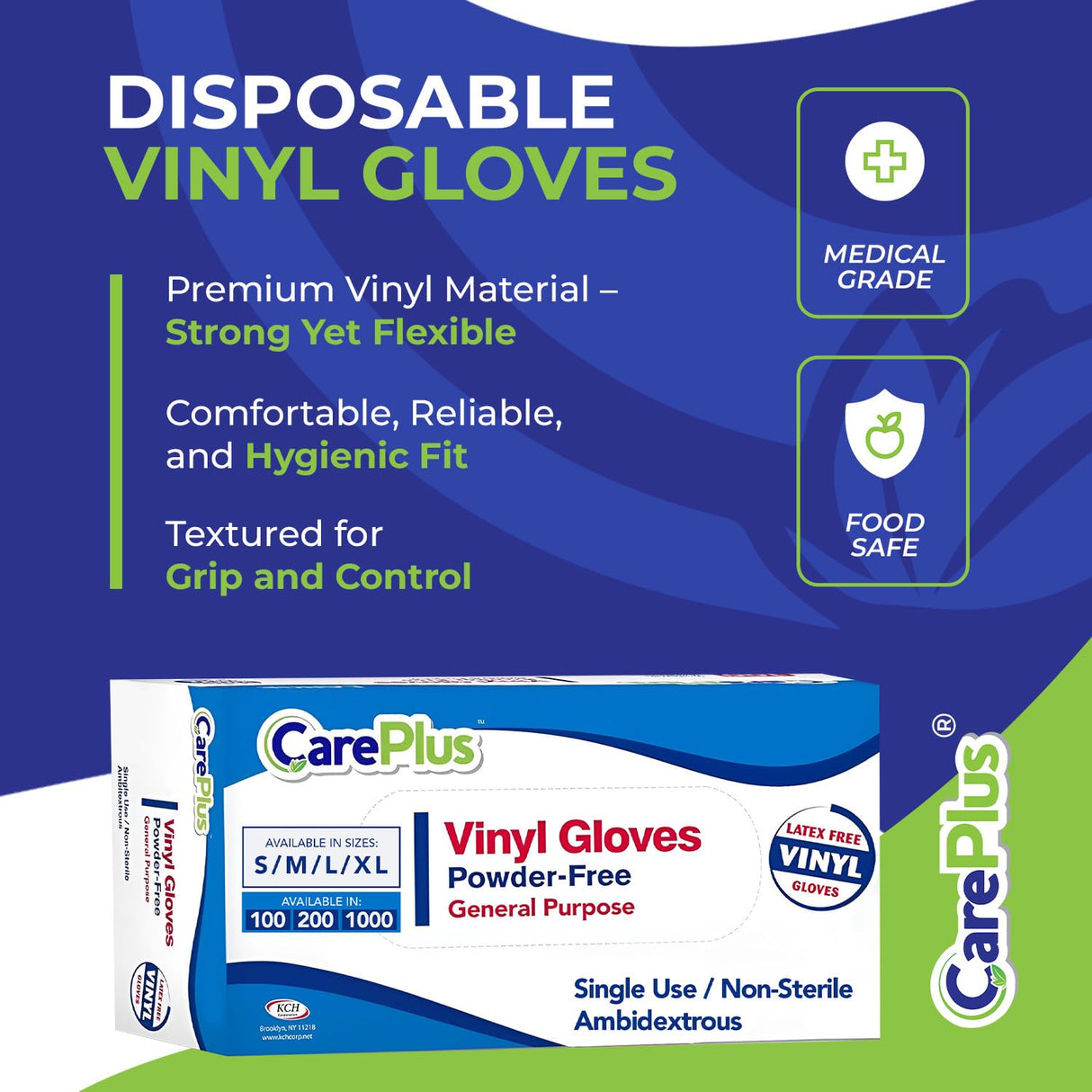 CARE PLUS Vinyl Gloves Clear Extra Large Size 200 Count | Heavy Duty, Non-Sterile, Powder-Free, Latex-Free Rubber | Food Prep, Kitchen & Cleaning Gloves, Ideal for Professional Use