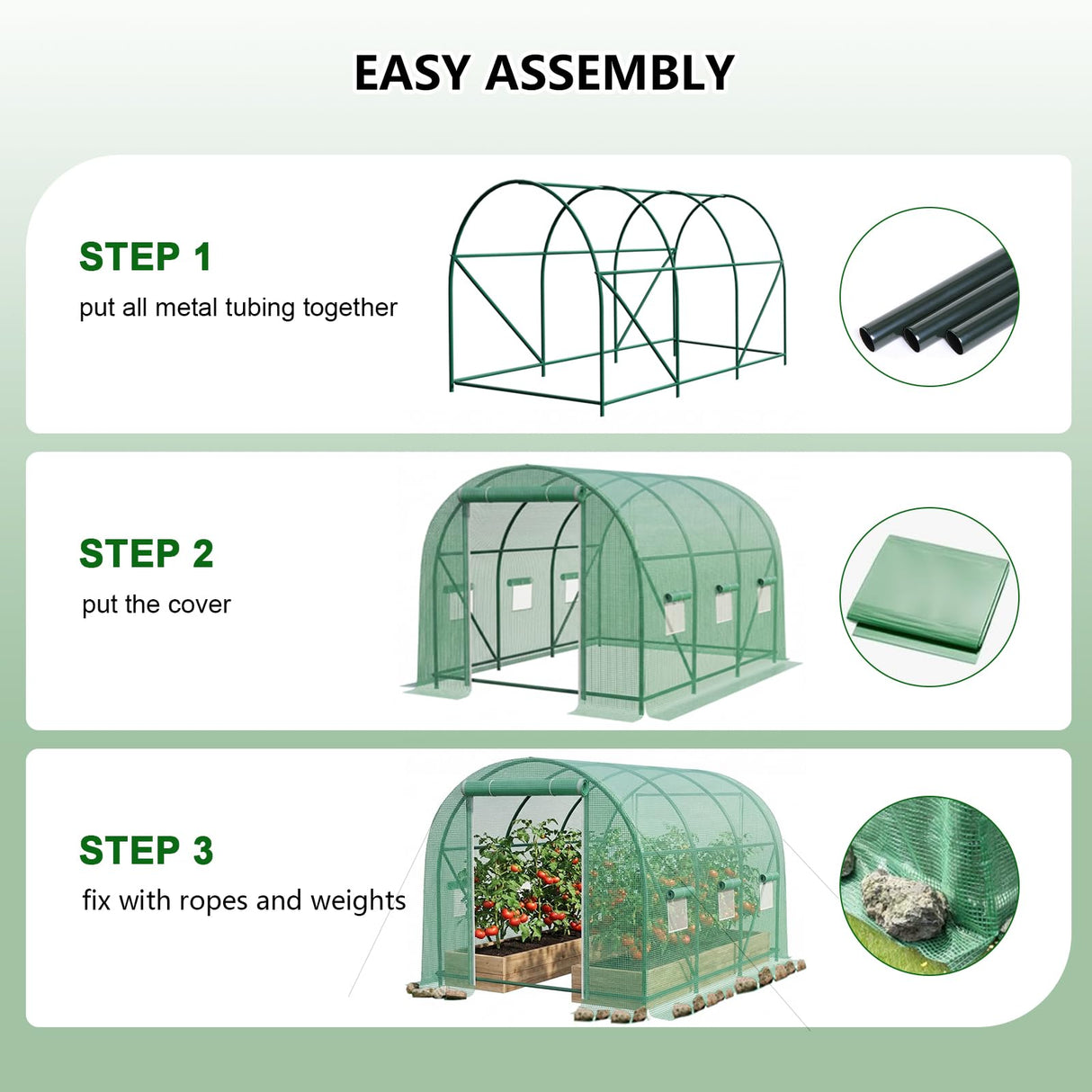 10×7×7 FT Greenhouses for Outdoors Heavy Duty, Large Walk in Green Houses for Outside with 6 Ventilated Mesh Windows & Roll-up Door & Reinforced Frame