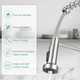 KHQF Kitchen Faucet with Pull Down Sprayer,Commercial Single Handle Stainless Steel Kitchen Faucets with Deck Plate (Brush Nickel)