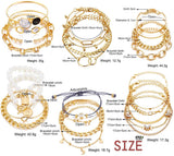 17IF 25 PCS(6 Pack) Dainty Boho Gold Chain Bracelets Set for Women Stackable Chunky Multipack Layered Bangles Adjustable Flat Cuff Cuban Punk Charm Bracelet Bundle Jewelry